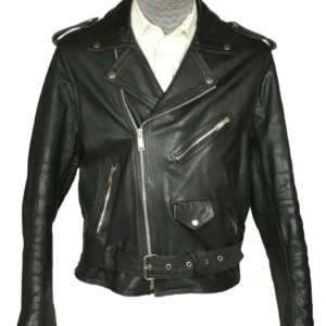Men’s 1960s Motorcycle Belted Black Leather Jacket