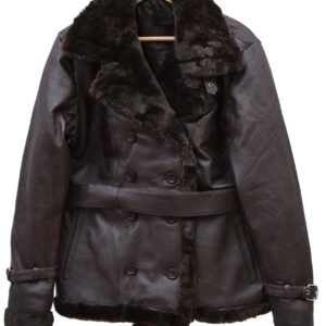 Belted Sheepskin Black Leather Jacket Coat For Women