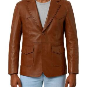 Men’s Brown Lapel Leather Blazer