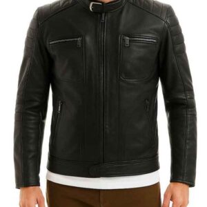 Mens Cafe Racer Retro Black Biker Jacket