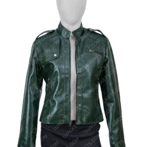 Women’s Green Faux Leather Moto Jacket
