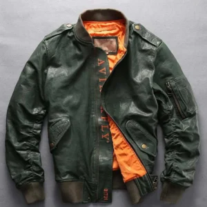 Casual Bomber Avirex Ace of Spades Leather Jacket with Patch