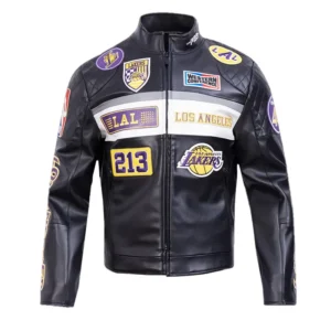 LA Lakers Moto Black Leather Jacket