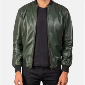 Men’s Bomber Casual Green Leather Jacket