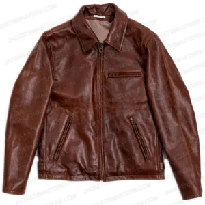 Men’s Street Wear Shirt Collar Brown Vintage Leather Jacket