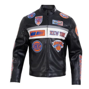 New York Knicks Moto Black Leather Jacket