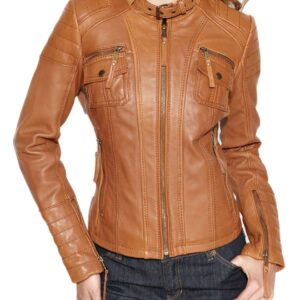 Women’s Buckle Collar Biker Quilted Leather Jacket