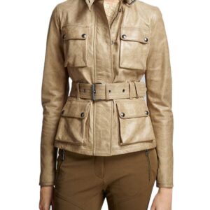 Women’s Biker Belted Waxed Leather Jacket
